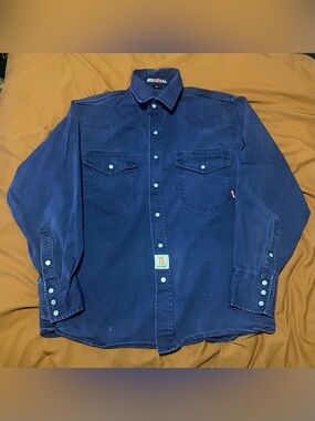 Bocomal Blue Workwear Button-Up Shirt - Vintage Style